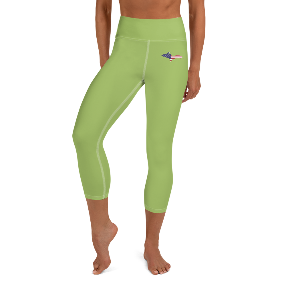 Michigan Upper Peninsula Yoga Capri Leggings (w/ UP USA Flag) | Gooseberry Green