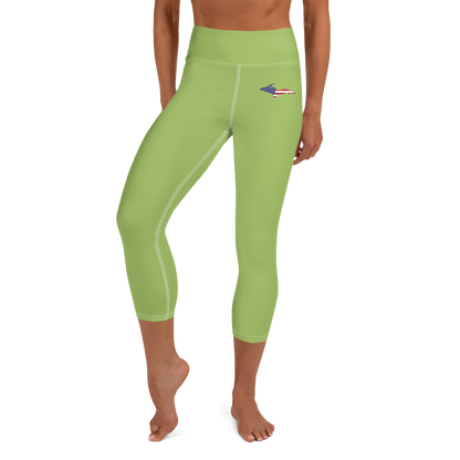 Michigan Upper Peninsula Yoga Capri Leggings (w/ UP USA Flag) | Gooseberry Green