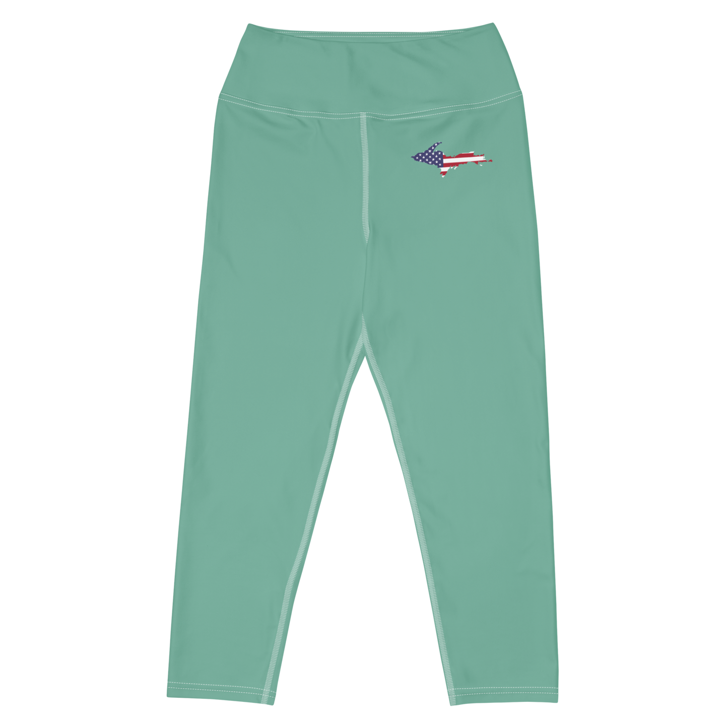 Michigan Upper Peninsula Yoga Capri Leggings (w/ UP USA Flag) | Sencha Green