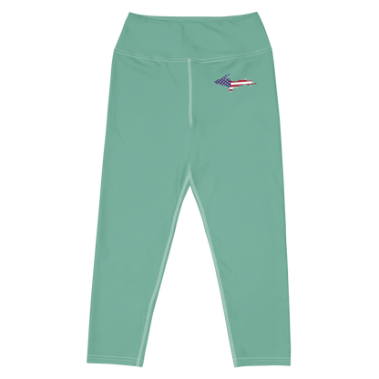 Michigan Upper Peninsula Yoga Capri Leggings (w/ UP USA Flag) | Sencha Green