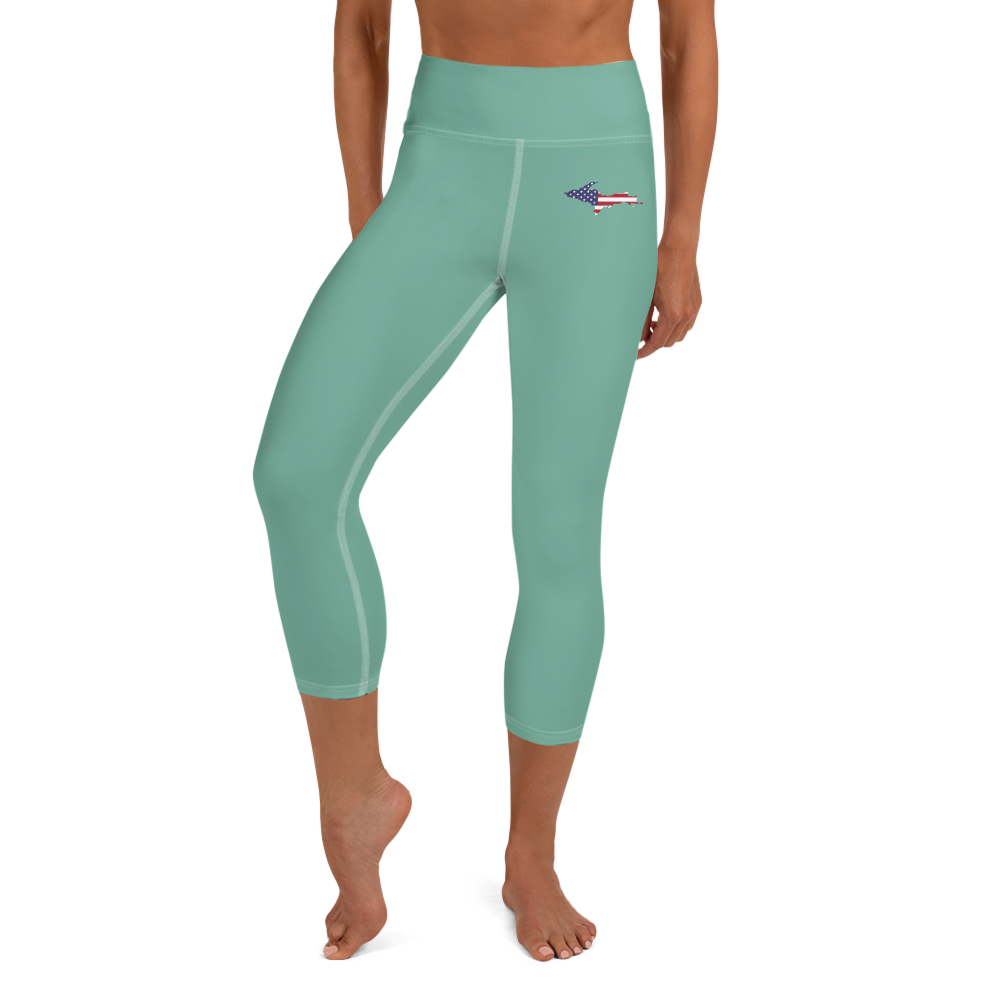 Michigan Upper Peninsula Yoga Capri Leggings (w/ UP USA Flag) | Sencha Green