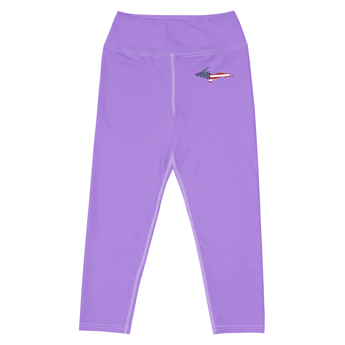 Michigan Upper Peninsula Yoga Capri Leggings (w/ UP USA Flag) | Lavender