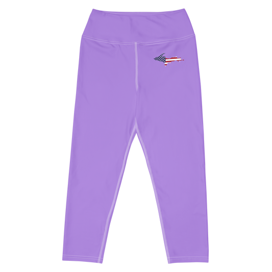 Michigan Upper Peninsula Yoga Capri Leggings (w/ UP USA Flag) | Lavender