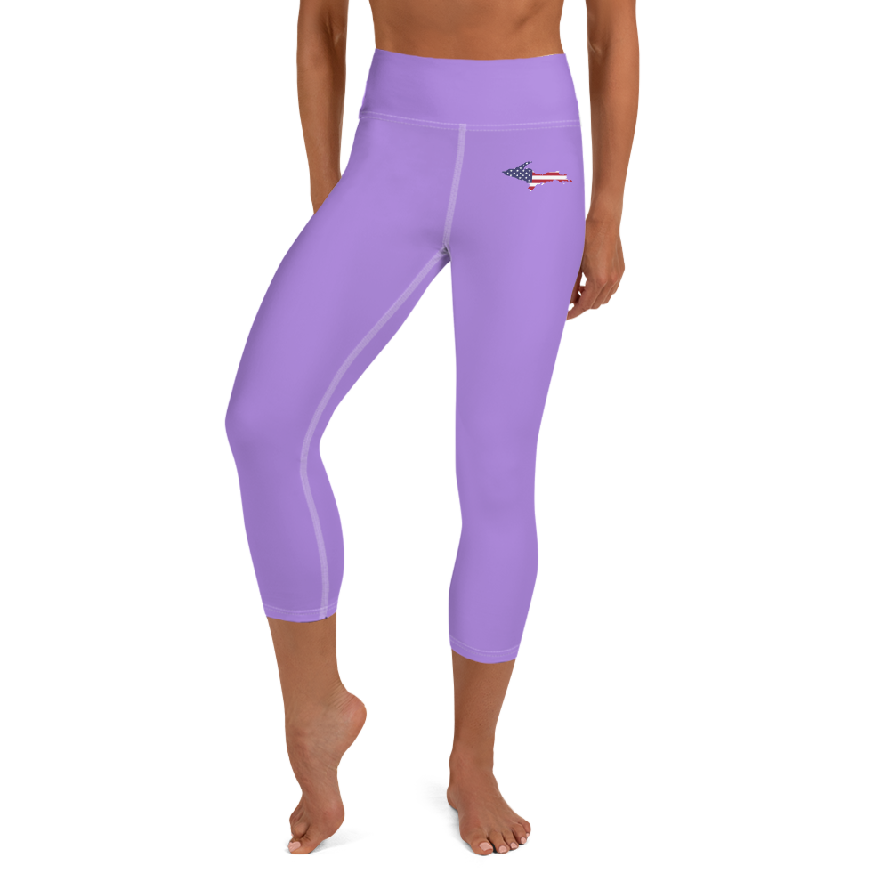 Michigan Upper Peninsula Yoga Capri Leggings (w/ UP USA Flag) | Lavender