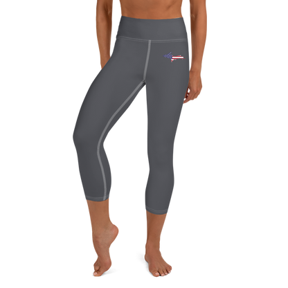 Michigan Upper Peninsula Yoga Capri Leggings (w/ UP USA Flag) | Iron Ore Grey