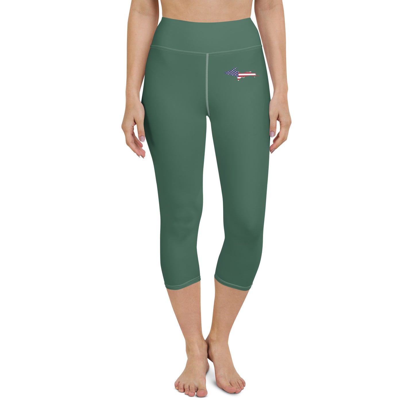 Michigan Upper Peninsula Yoga Capri Leggings (w/ UP USA Flag) | Ginger Ale Green