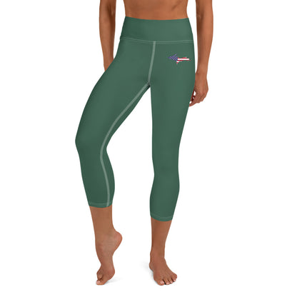 Michigan Upper Peninsula Yoga Capri Leggings (w/ UP USA Flag) | Ginger Ale Green