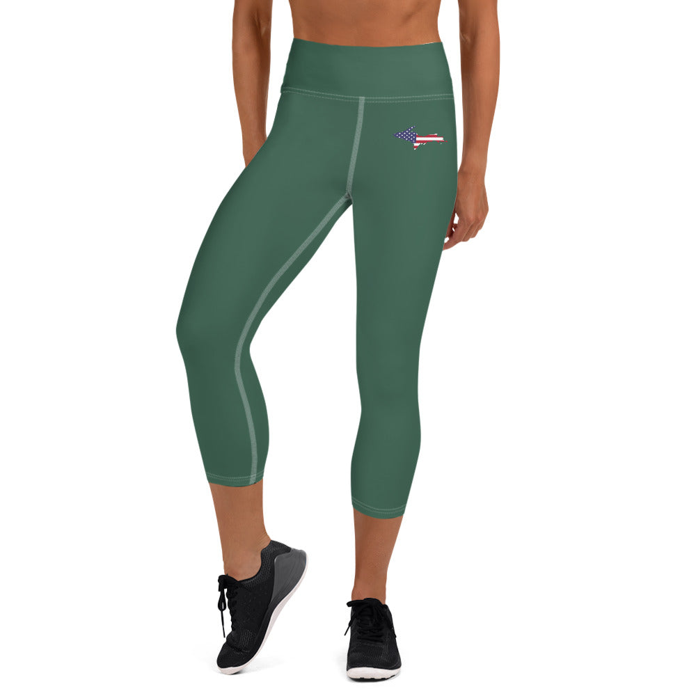 Michigan Upper Peninsula Yoga Capri Leggings (w/ UP USA Flag) | Ginger Ale Green