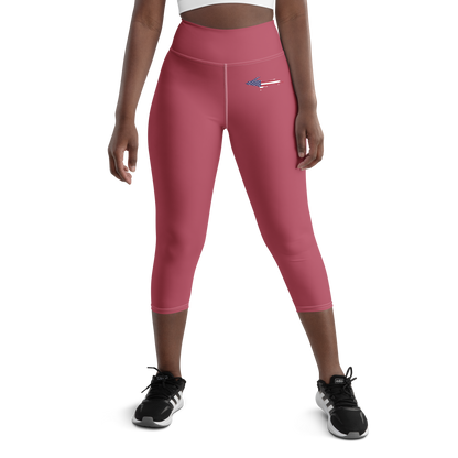 Michigan Upper Peninsula Yoga Capri Leggings (w/ UP USA Flag) | Popstar Pink