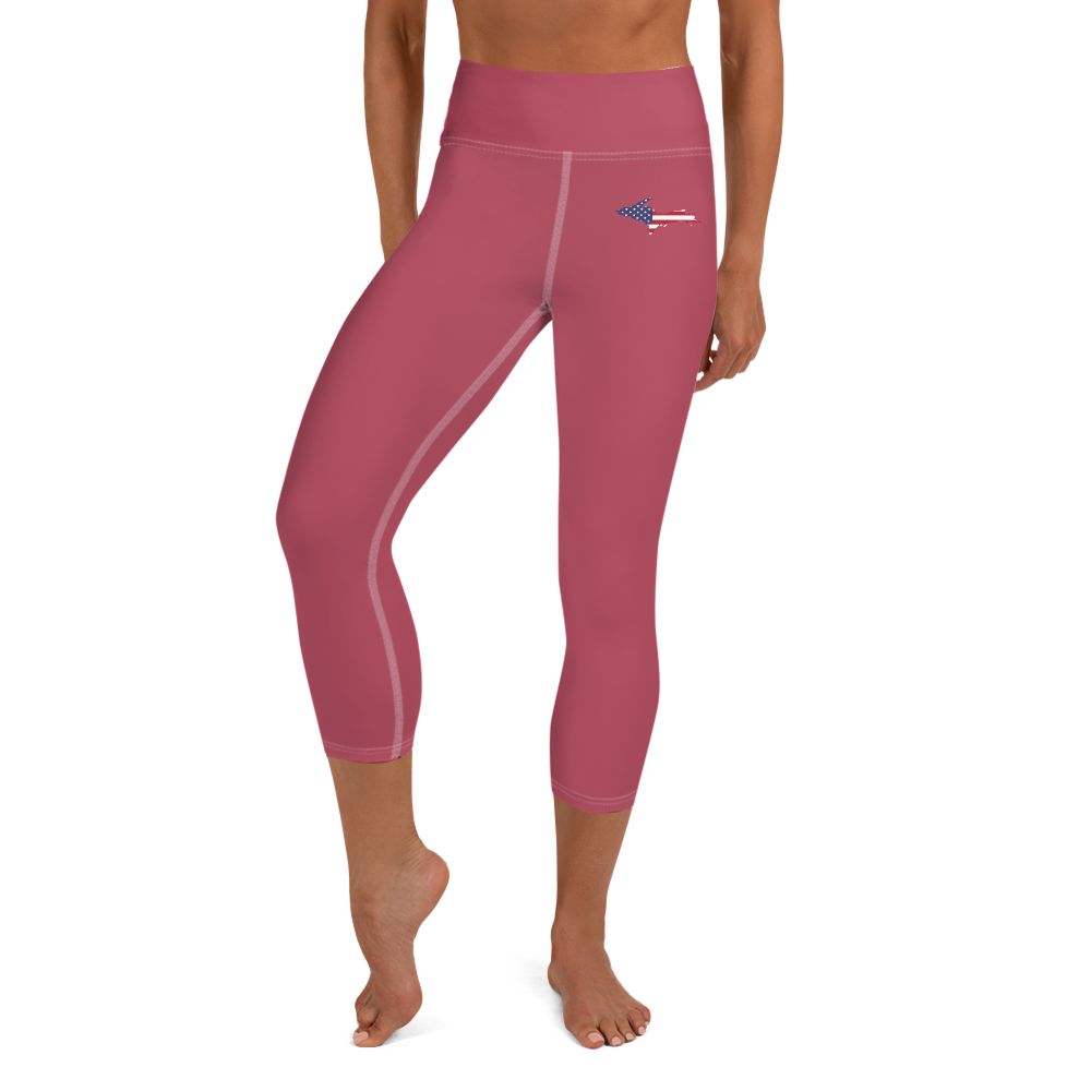 Michigan Upper Peninsula Yoga Capri Leggings (w/ UP USA Flag) | Popstar Pink