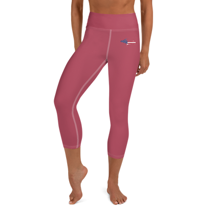 Michigan Upper Peninsula Yoga Capri Leggings (w/ UP USA Flag) | Popstar Pink