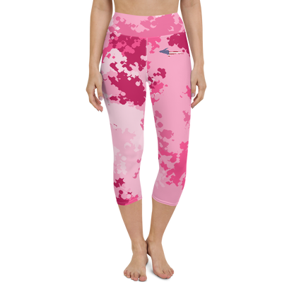 Michigan Upper Peninsula Yoga Capri Leggings (w/ UP USA Flag) | Pink Camo