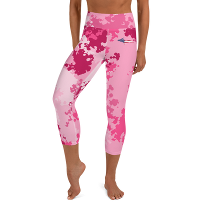 Michigan Upper Peninsula Yoga Capri Leggings (w/ UP USA Flag) | Pink Camo