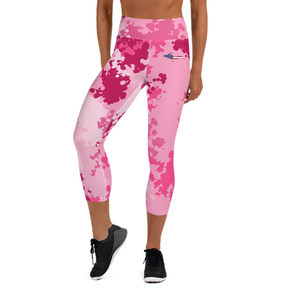 Michigan Upper Peninsula Yoga Capri Leggings (w/ UP USA Flag) | Pink Camo