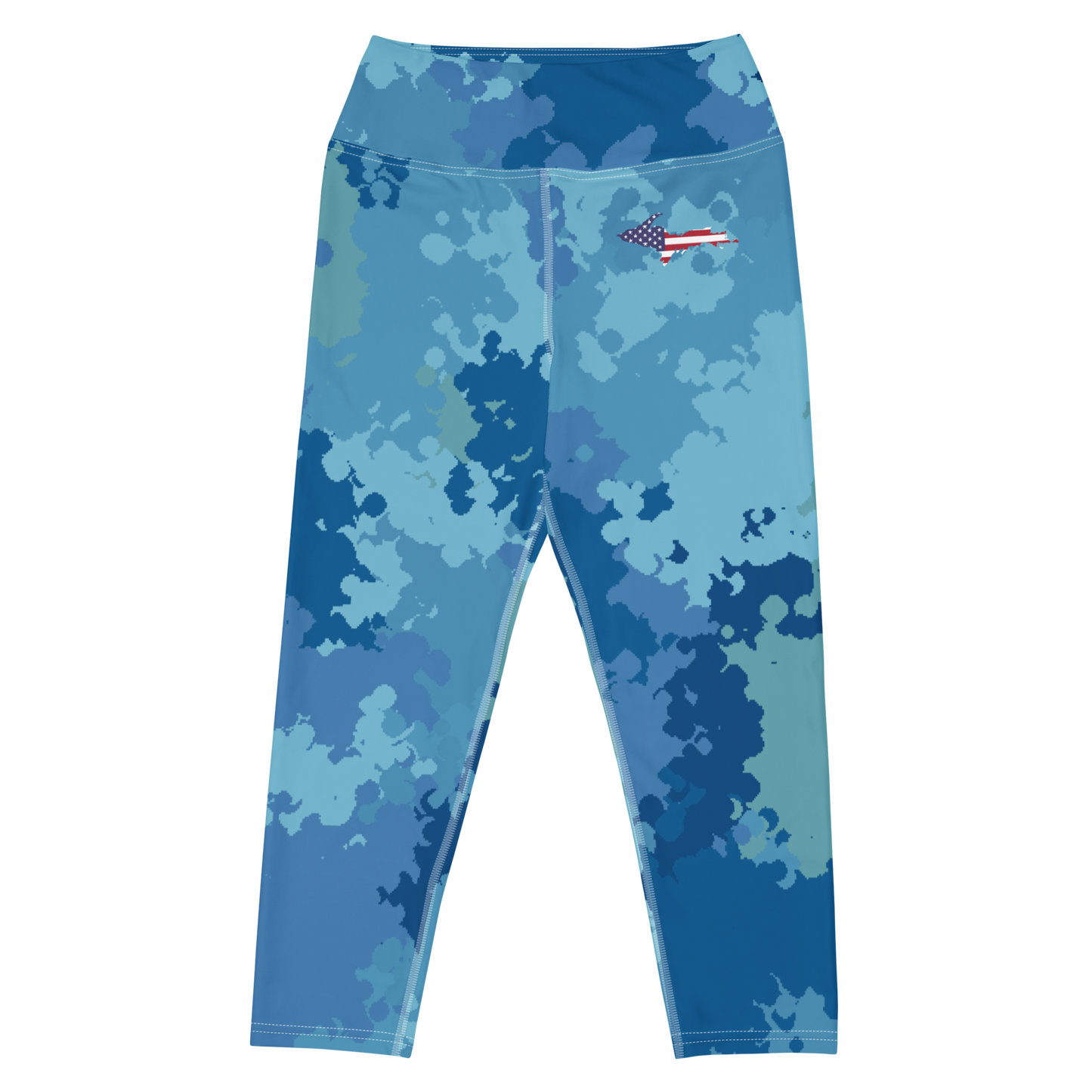 Michigan Upper Peninsula Yoga Capri Leggings (w/ UP USA Flag) | Great Lakes Camo