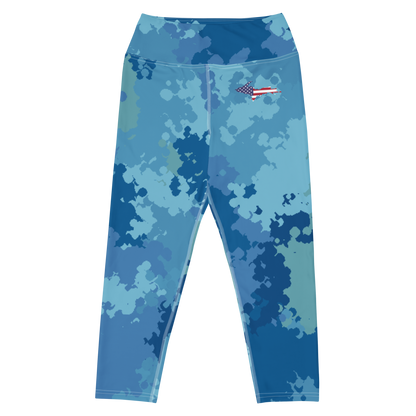 Michigan Upper Peninsula Yoga Capri Leggings (w/ UP USA Flag) | Great Lakes Camo