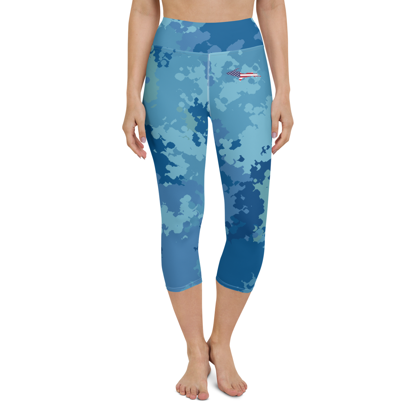 Michigan Upper Peninsula Yoga Capri Leggings (w/ UP USA Flag) | Great Lakes Camo