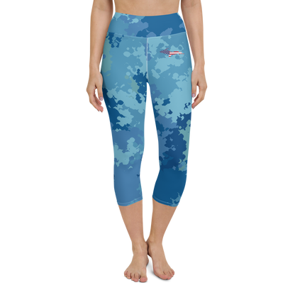 Michigan Upper Peninsula Yoga Capri Leggings (w/ UP USA Flag) | Great Lakes Camo