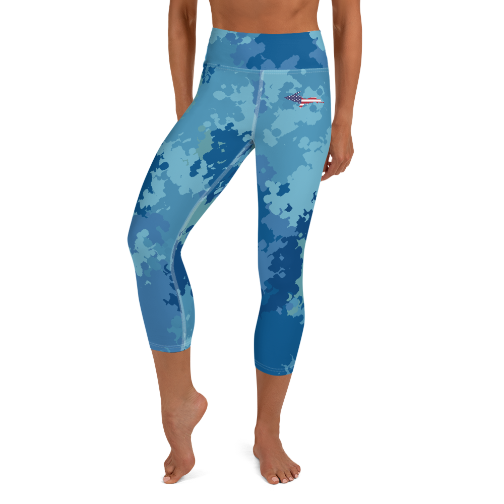 Michigan Upper Peninsula Yoga Capri Leggings (w/ UP USA Flag) | Great Lakes Camo