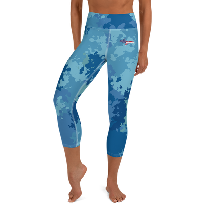 Michigan Upper Peninsula Yoga Capri Leggings (w/ UP USA Flag) | Great Lakes Camo