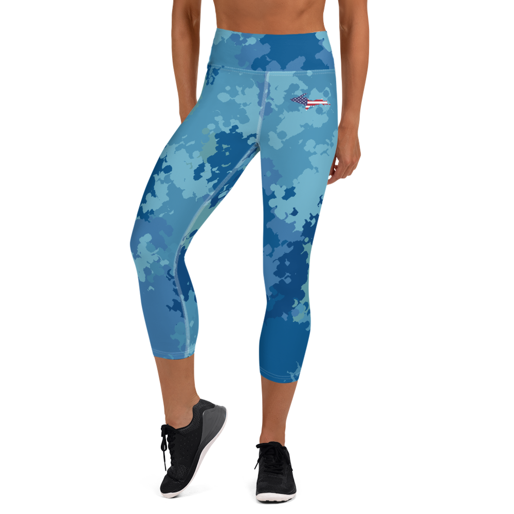 Michigan Upper Peninsula Yoga Capri Leggings (w/ UP USA Flag) | Great Lakes Camo