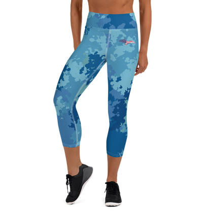 Michigan Upper Peninsula Yoga Capri Leggings (w/ UP USA Flag) | Great Lakes Camo