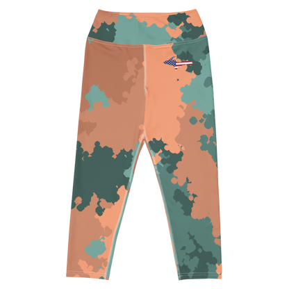 Michigan Upper Peninsula Yoga Capri Leggings (w/ UP USA Flag) | Copper Country Camo