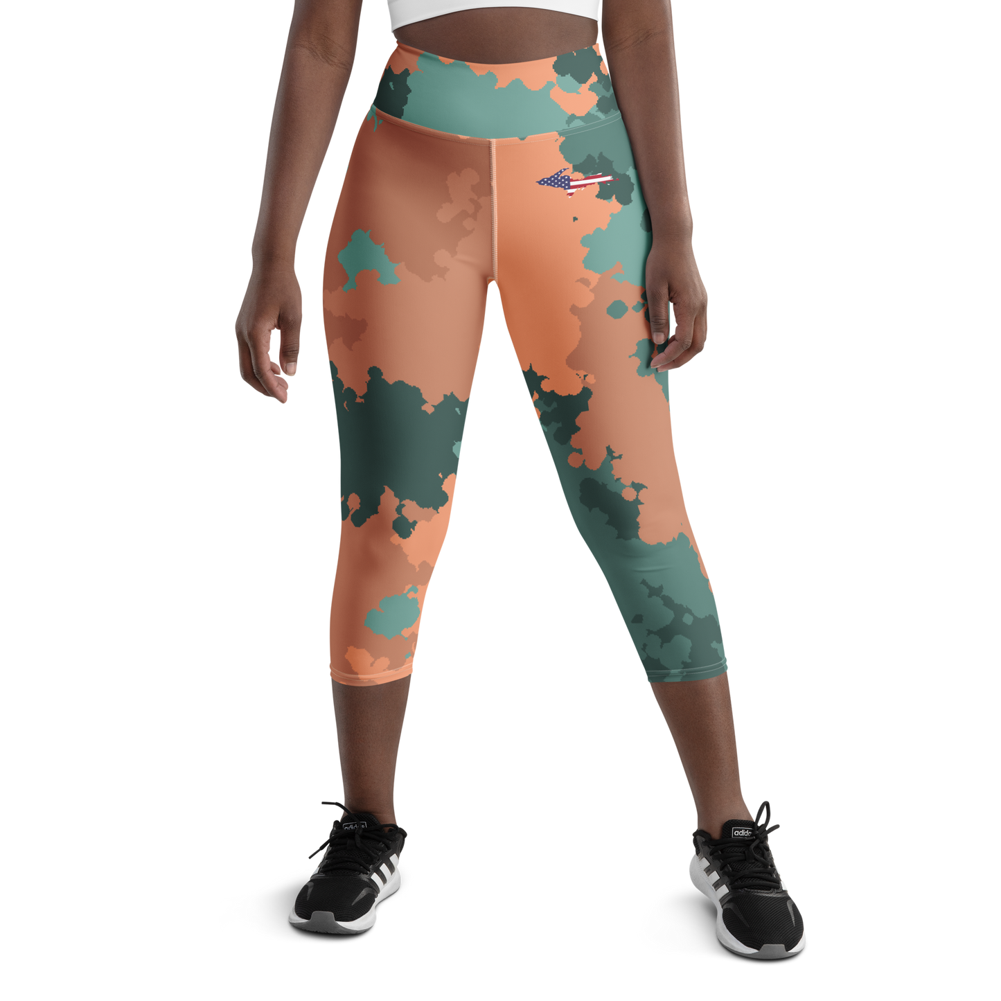 Michigan Upper Peninsula Yoga Capri Leggings (w/ UP USA Flag) | Copper Country Camo