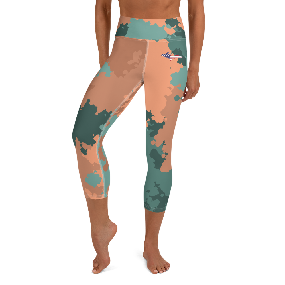 Michigan Upper Peninsula Yoga Capri Leggings (w/ UP USA Flag) | Copper Country Camo