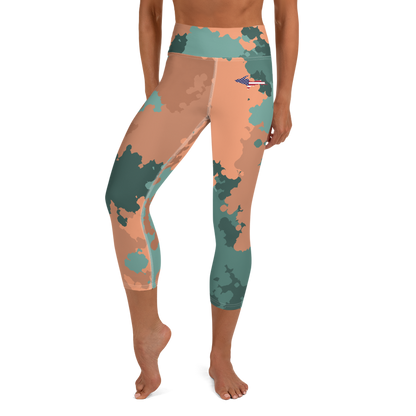 Michigan Upper Peninsula Yoga Capri Leggings (w/ UP USA Flag) | Copper Country Camo