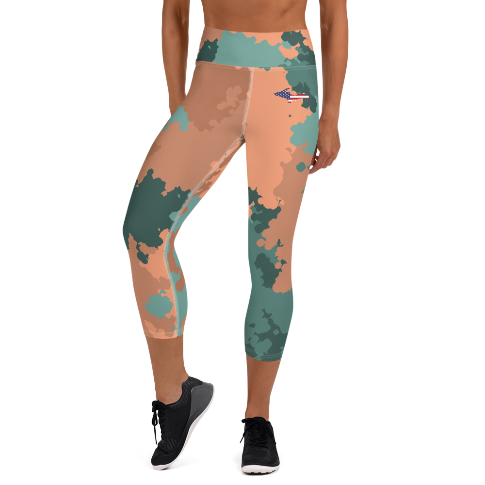 Michigan Upper Peninsula Yoga Capri Leggings (w/ UP USA Flag) | Copper Country Camo