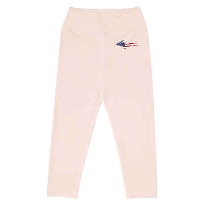 Michigan Upper Peninsula Yoga Capri Leggings (w/ UP USA Flag) | Champagne Pink