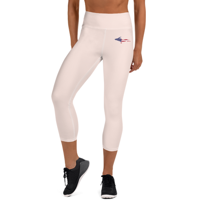 Michigan Upper Peninsula Yoga Capri Leggings (w/ UP USA Flag) | Champagne Pink