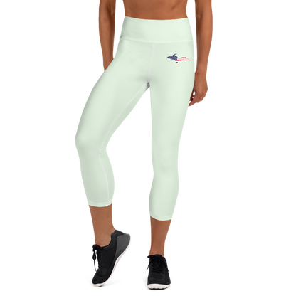 Michigan Upper Peninsula Yoga Capri Leggings (w/ UP USA Flag) | Dew Green