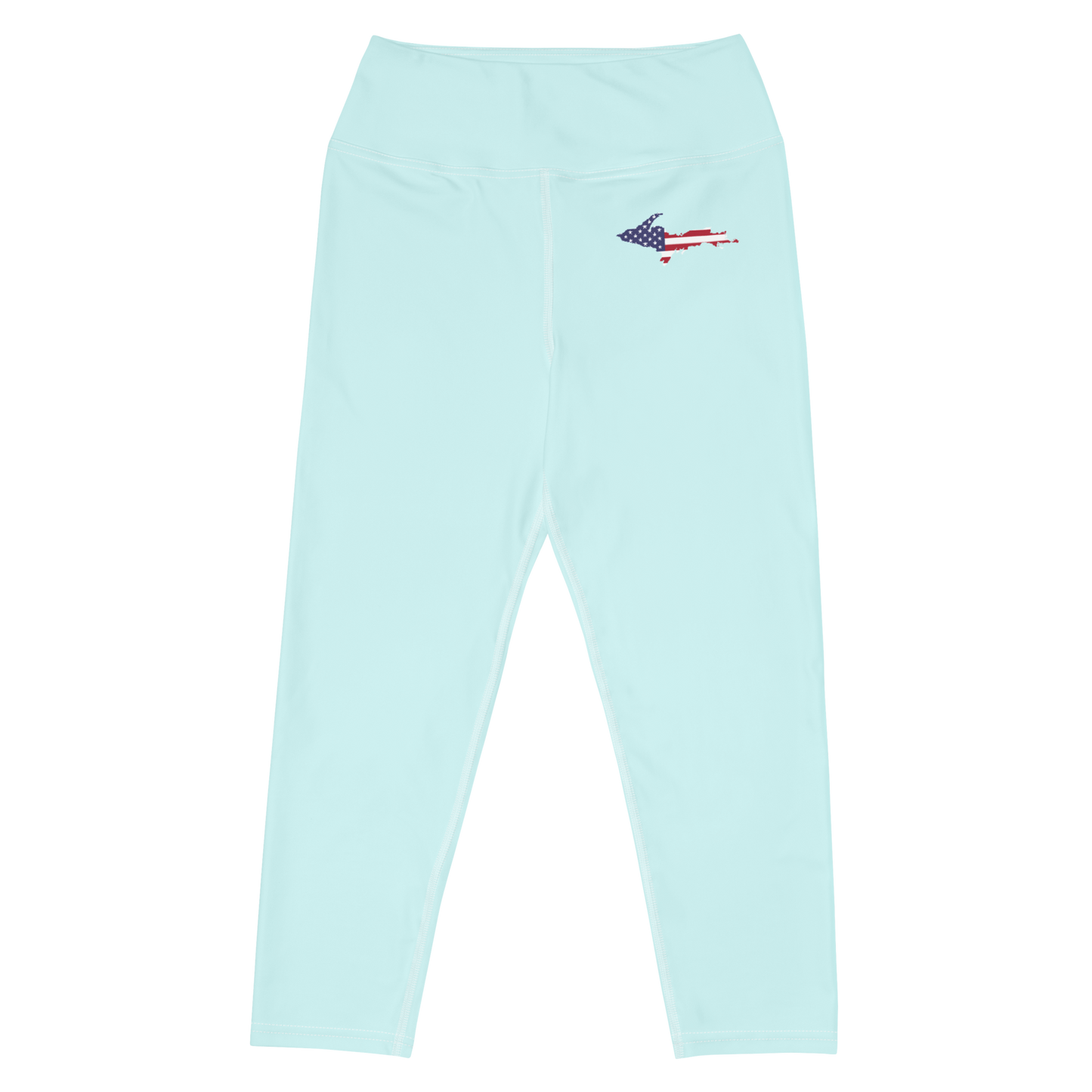 Michigan Upper Peninsula Yoga Capri Leggings (w/ UP USA Flag) | Cyan