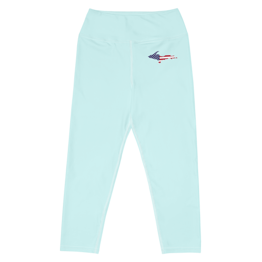 Michigan Upper Peninsula Yoga Capri Leggings (w/ UP USA Flag) | Cyan