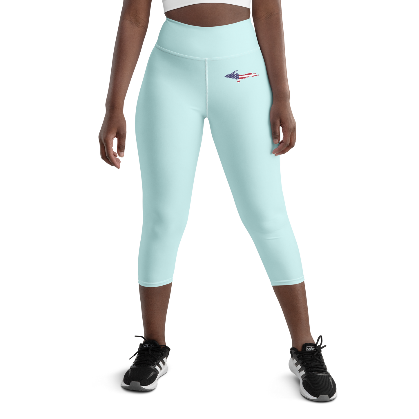 Michigan Upper Peninsula Yoga Capri Leggings (w/ UP USA Flag) | Cyan