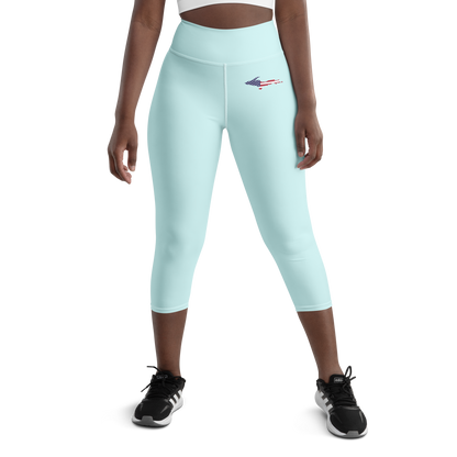 Michigan Upper Peninsula Yoga Capri Leggings (w/ UP USA Flag) | Cyan