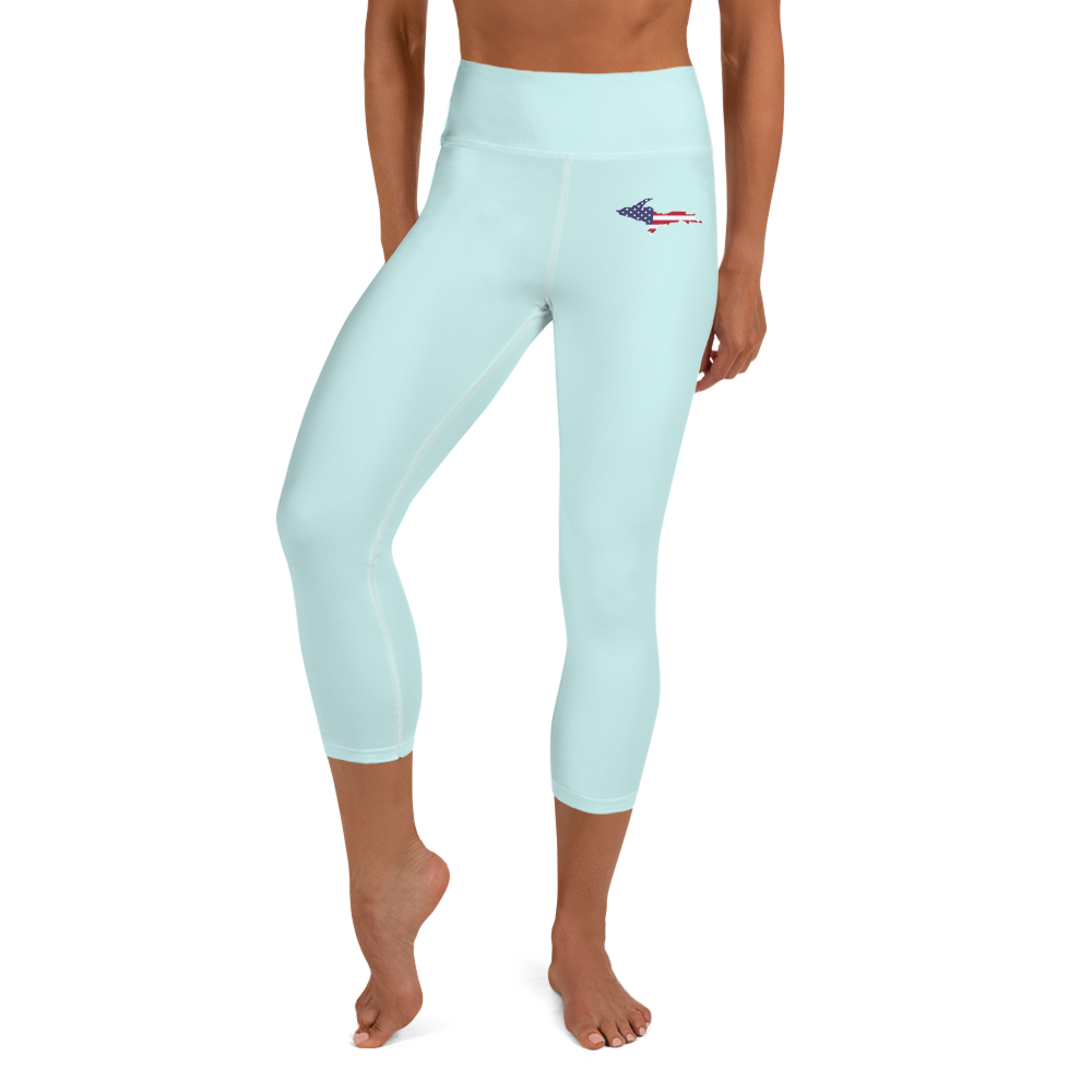 Michigan Upper Peninsula Yoga Capri Leggings (w/ UP USA Flag) | Cyan