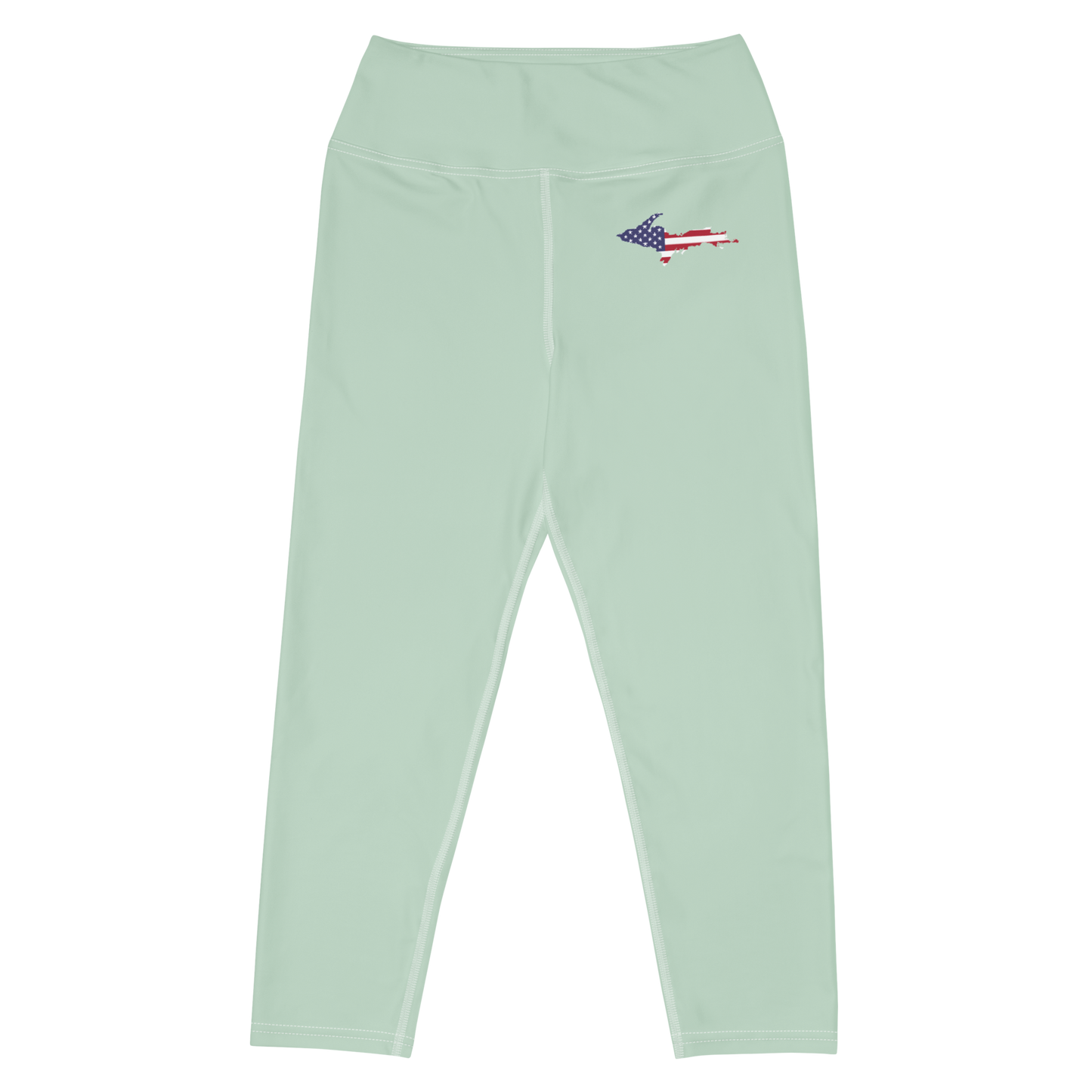 Michigan Upper Peninsula Yoga Capri Leggings (w/ UP USA Flag) | Sea Green