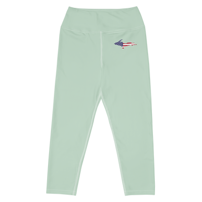 Michigan Upper Peninsula Yoga Capri Leggings (w/ UP USA Flag) | Sea Green