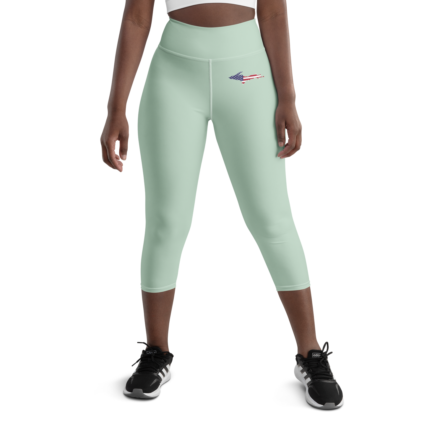 Michigan Upper Peninsula Yoga Capri Leggings (w/ UP USA Flag) | Sea Green