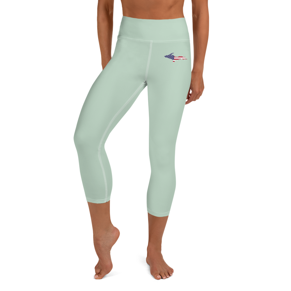 Michigan Upper Peninsula Yoga Capri Leggings (w/ UP USA Flag) | Sea Green