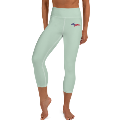 Michigan Upper Peninsula Yoga Capri Leggings (w/ UP USA Flag) | Sea Green