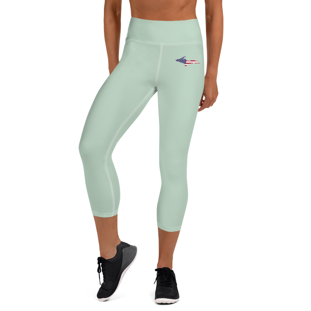 Michigan Upper Peninsula Yoga Capri Leggings (w/ UP USA Flag) | Sea Green