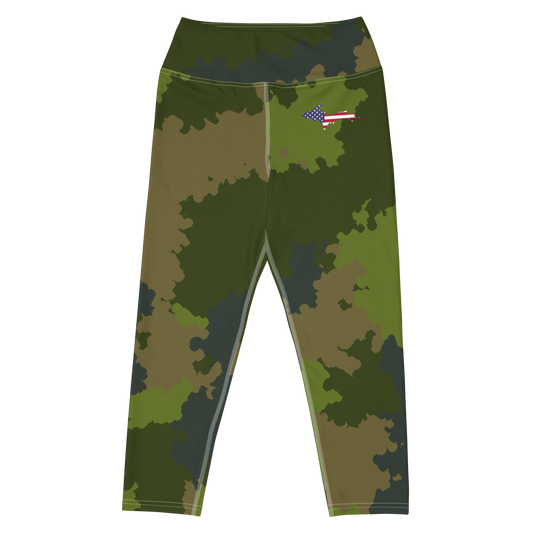 Michigan Upper Peninsula Yoga Leggings (w/ UP USA Flag) | Woodland Camo