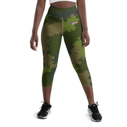 Michigan Upper Peninsula Yoga Leggings (w/ UP USA Flag) | Woodland Camo