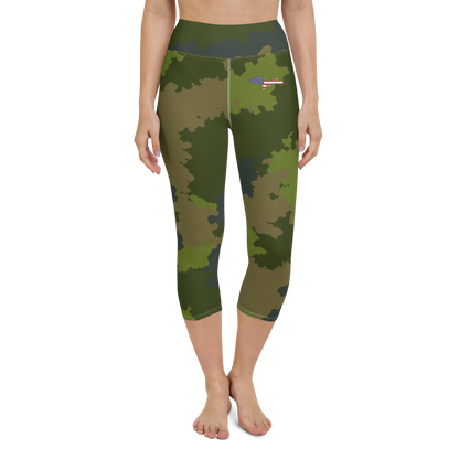 Michigan Upper Peninsula Yoga Leggings (w/ UP USA Flag) | Woodland Camo