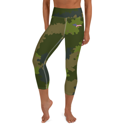 Michigan Upper Peninsula Yoga Leggings (w/ UP USA Flag) | Woodland Camo