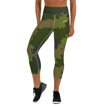 Michigan Upper Peninsula Yoga Leggings (w/ UP USA Flag) | Woodland Camo